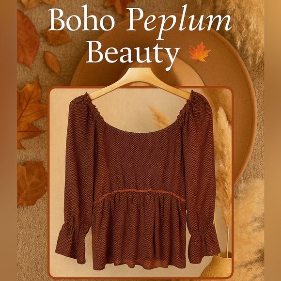 Maurices Size M Rust & Black Check Peplum Blouse NWOT - Picture 9 of 9